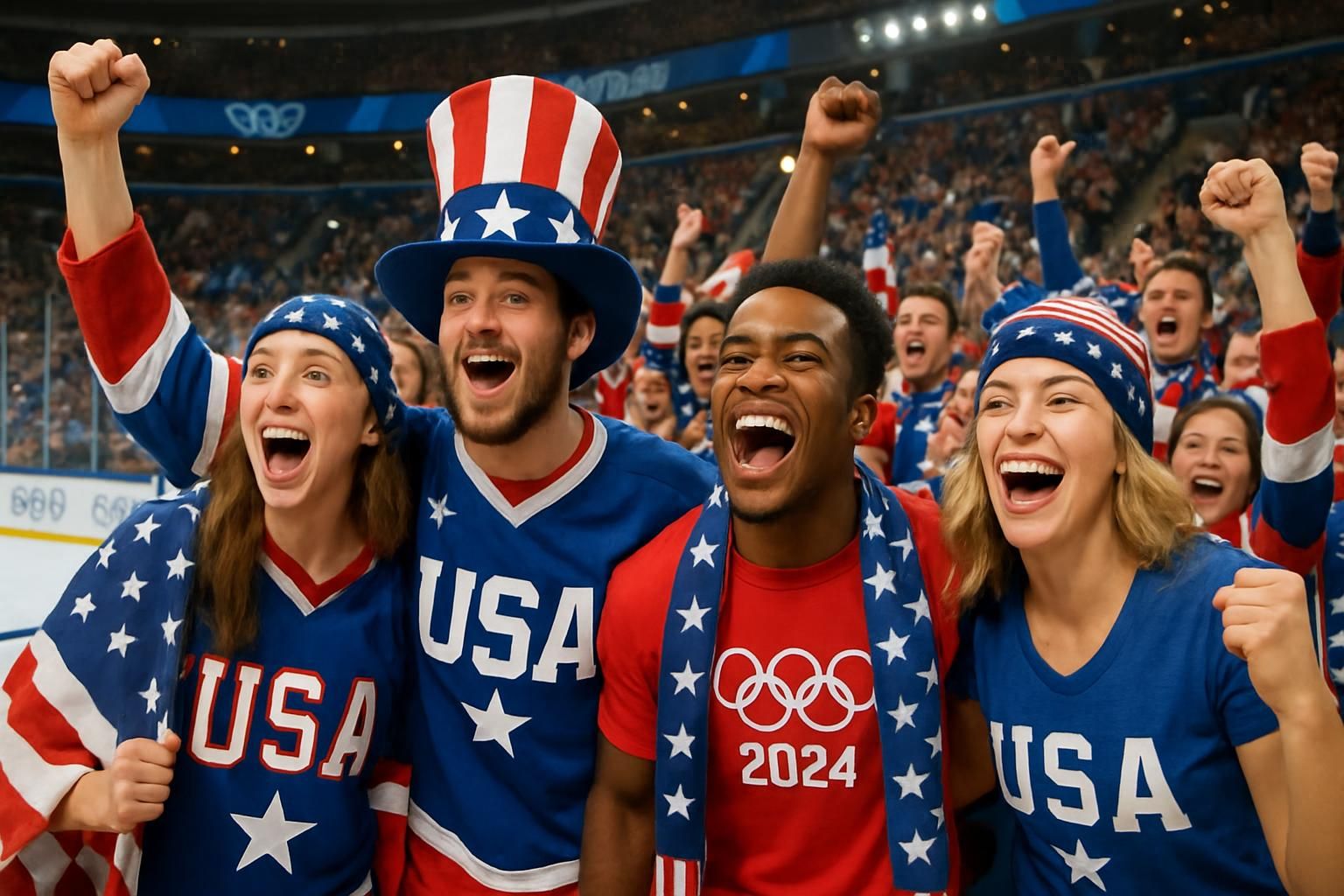 thrilled usa fans eagerly head to the arena, ready to support their team with passion and energy.