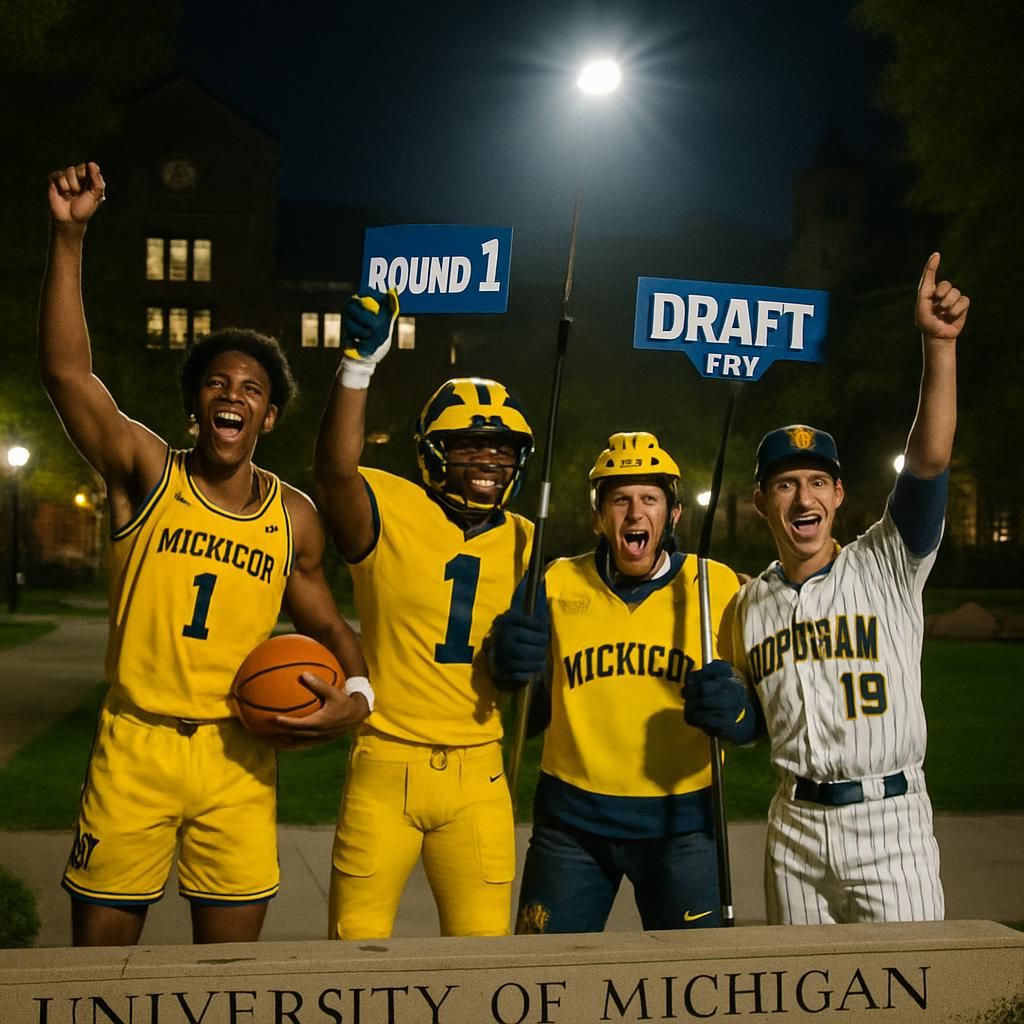 michigan makes history as the first school to secure first-round picks in the nba, nfl, nhl, and mlb drafts all in a single year, showcasing unparalleled athletic excellence.